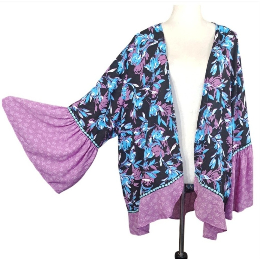 The Pioneer Woman Kimono Cover Up XXL Multicolor Floral Bell Sleeve Boho Duster